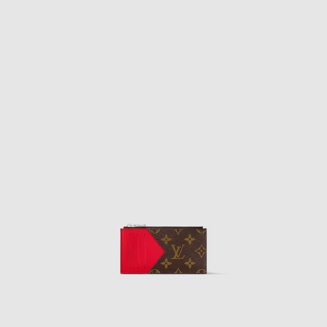 Ví Louis Vuitton Coin Card Holder Monogram Macassar Nữ Đỏ